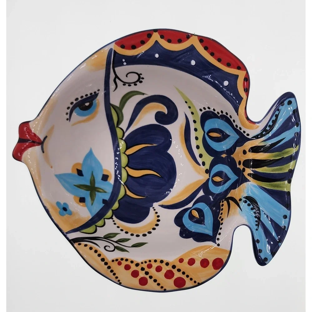 Espana Lifestyle BOCCA Fish Shaped Serving Bowl Hand Painted Ceramic Floral 3D - Picture 8 of 8